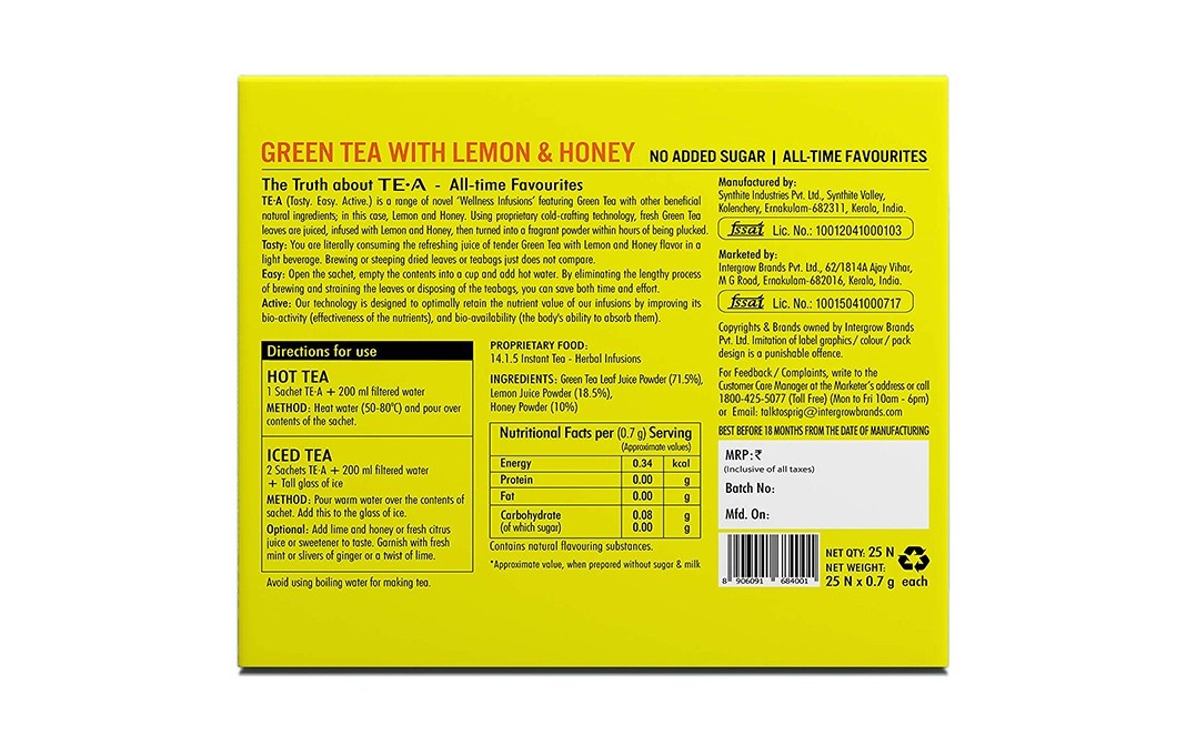 Sprig Green Tea With Lemon & Honey    Box  25 pcs